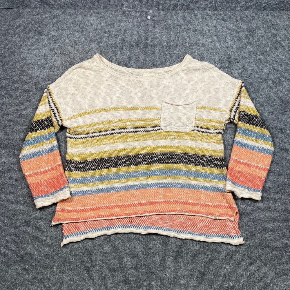Rip Curl Womens Striped Knit Sweater Multi Color Boho Scoop Neck Large Coastal